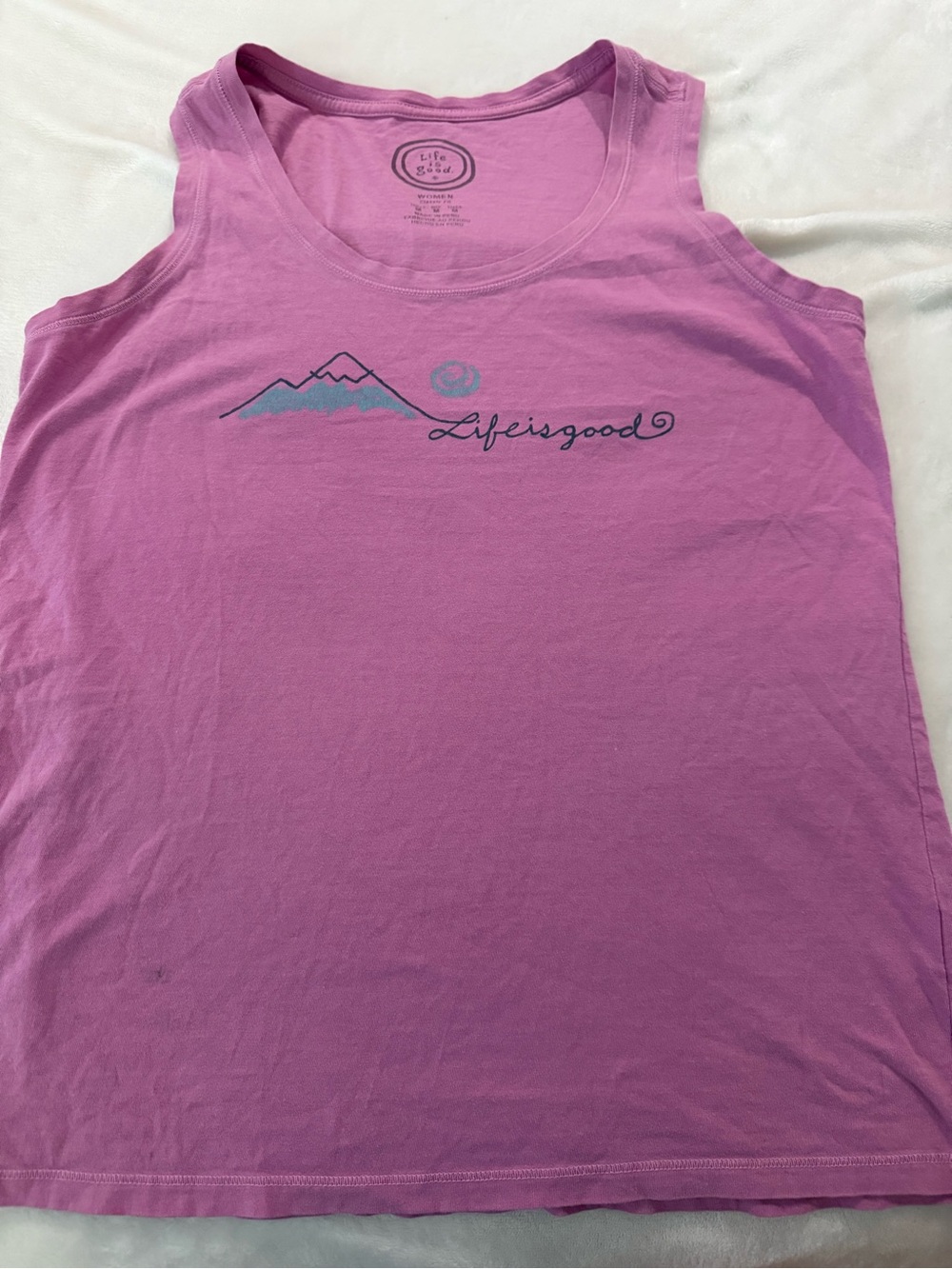 Life Is Good Pink Tank Top with Mountain Graphic